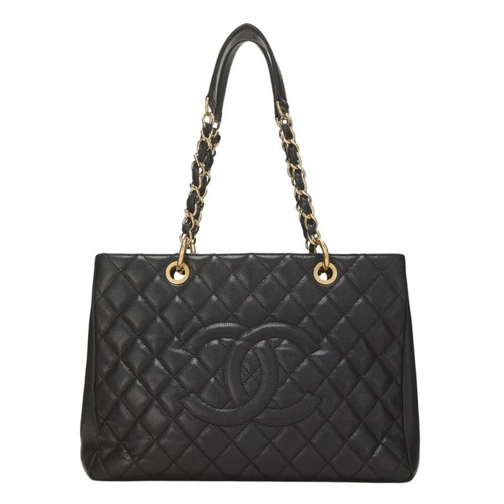 Chanel Black Quilted Caviar Leather Grand Shopping Tote (Gst) (Authentic